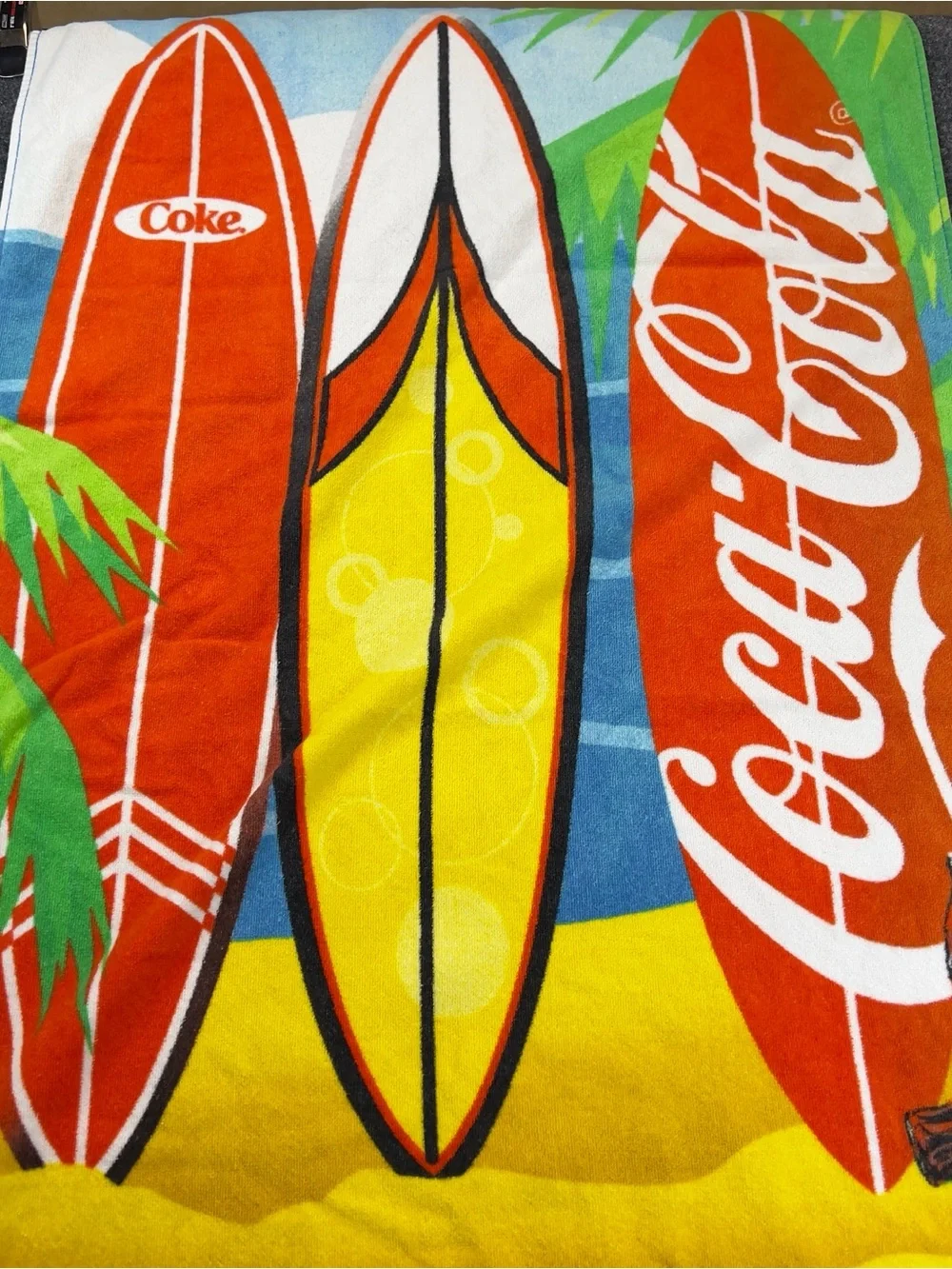 Vintage Coca-Cola Surfboard Beach Towel Tropical Summer Coke 63x27 Cotton